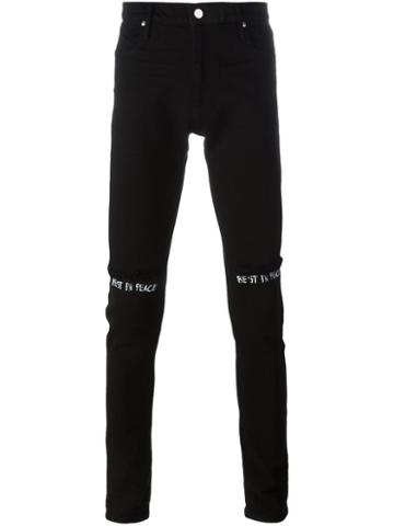 Road To Awe Distressed Printed Knee Jeans, Men's, Size: 32, Black, Cotton/polyurethane