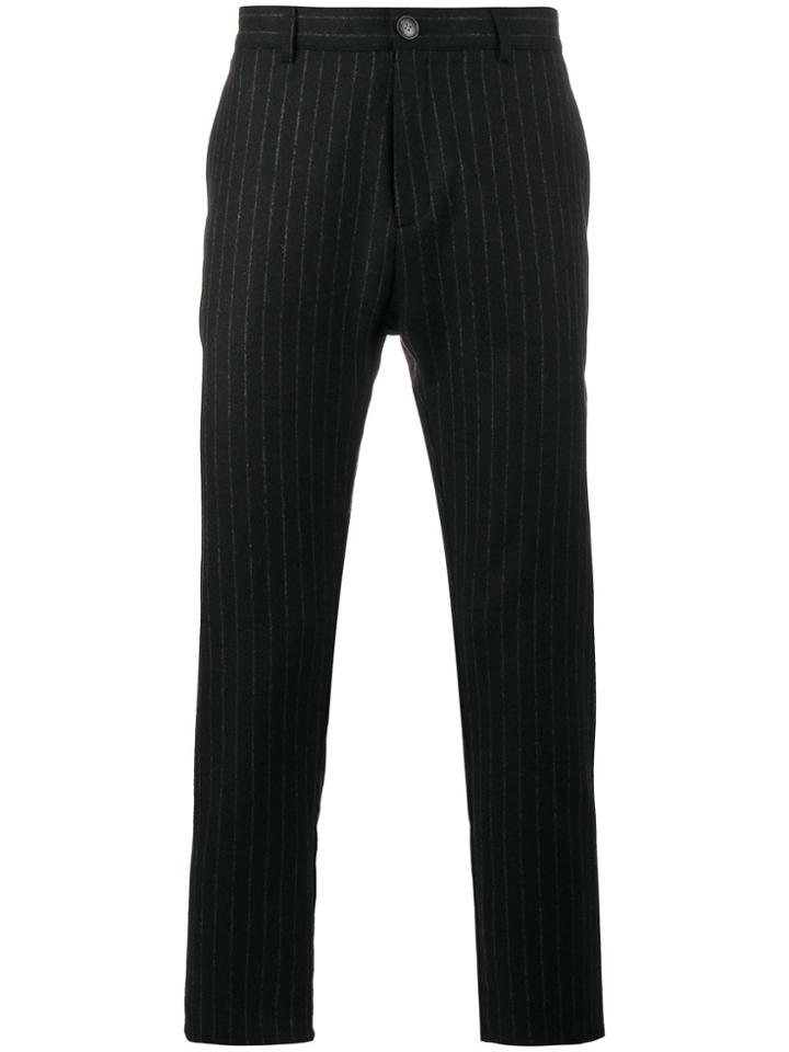 Lot78 Pinstripe Tapered Trousers - Black