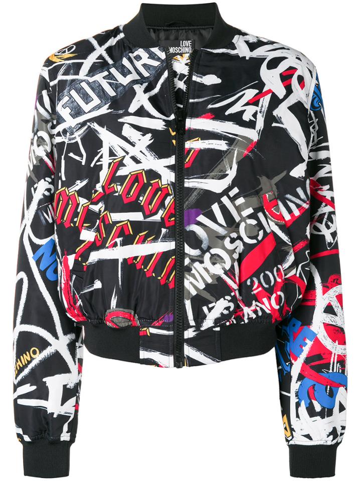 Love Moschino Logo Graffiti Bomber Jacket - Black