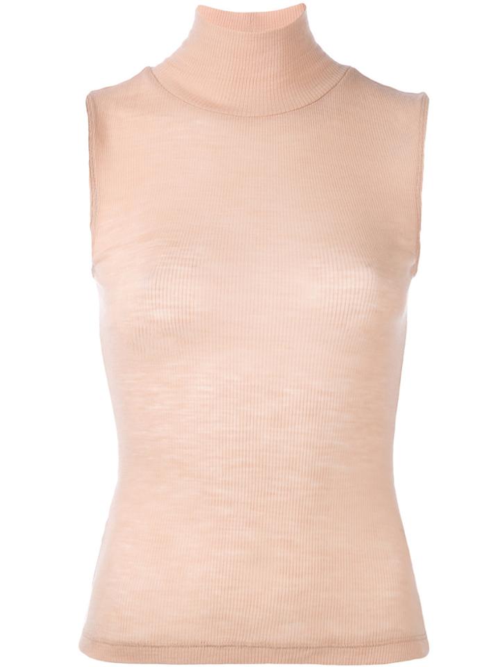 T By Alexander Wang Sheer Ribbed Sleeveless Turtleneck - Pink & Purple