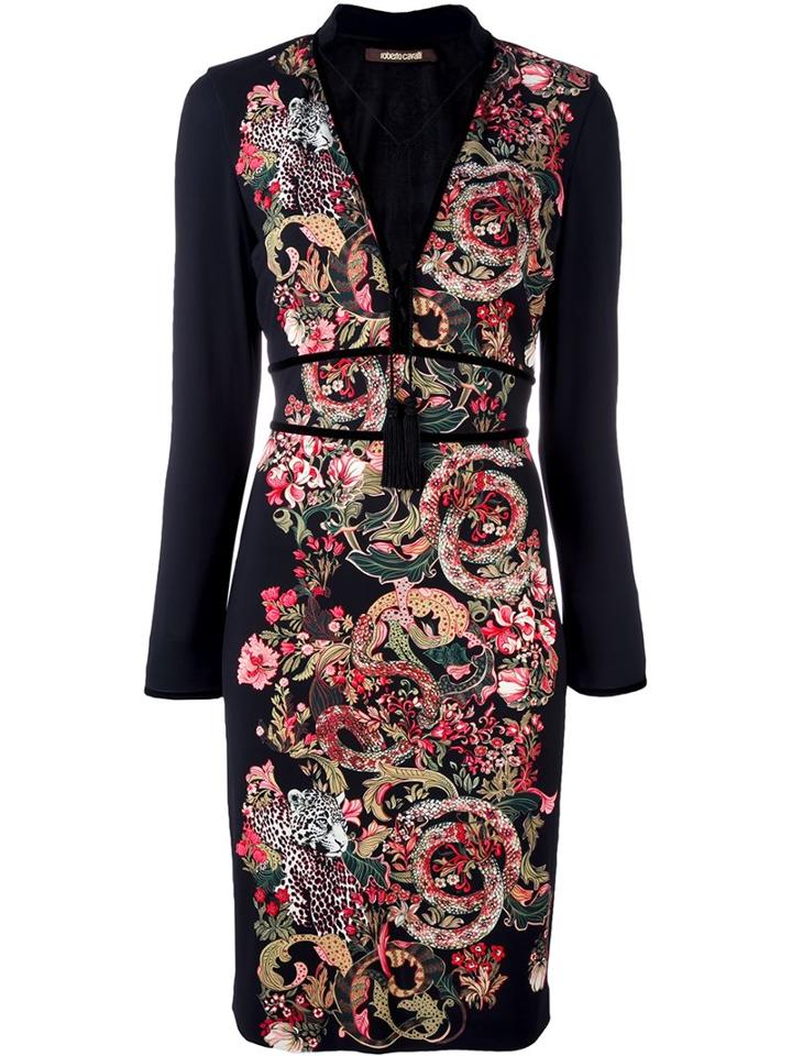 Roberto Cavalli Tassel Neck Printed Dress