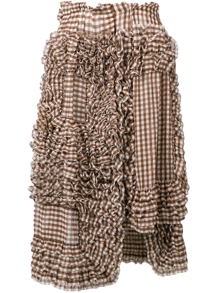 Comme Des Garçons Pre-owned Gingham Frilled Skirt - Brown