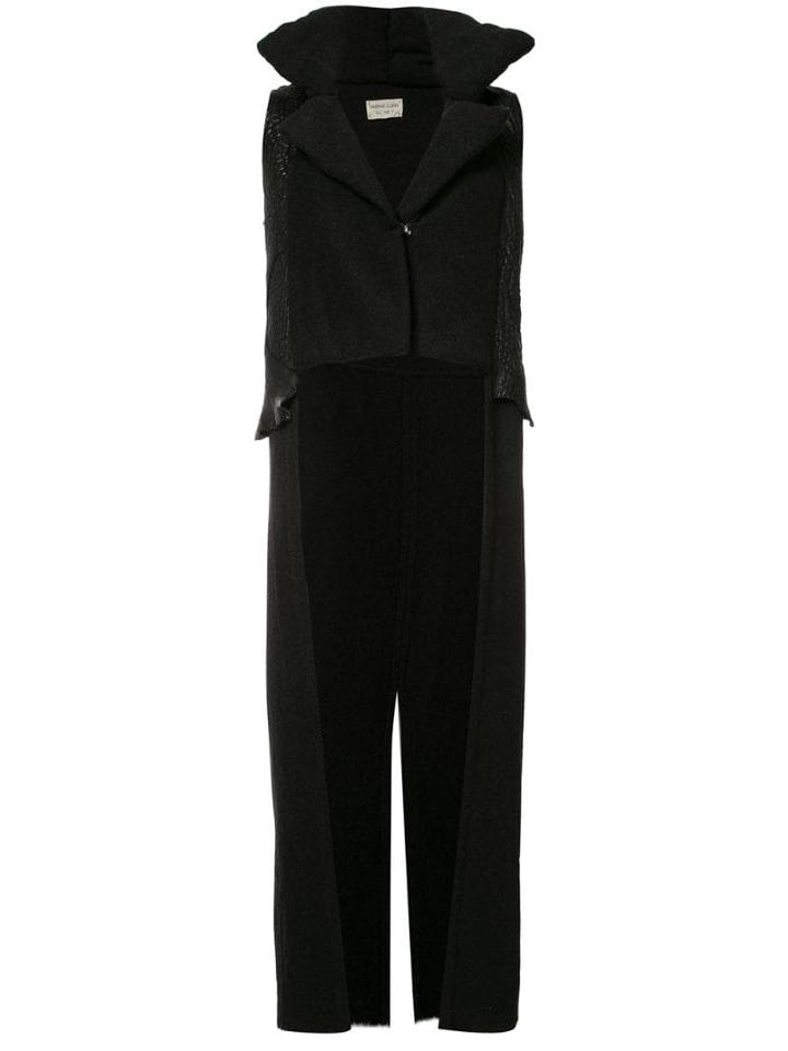 Sabine Luise Asymmetric Leather Panel Coat - Black