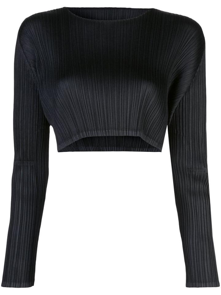 Pleats Please By Issey Miyake Pleated Crop Top - Black
