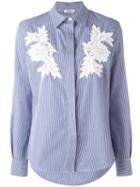 P.a.r.o.s.h. Embroidered Flowers Striped Shirt, Women's, Blue, Cotton