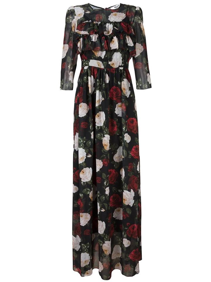 Blugirl Floral Print Ruffled Dress, Women's, Size: 40, Green, Polyester