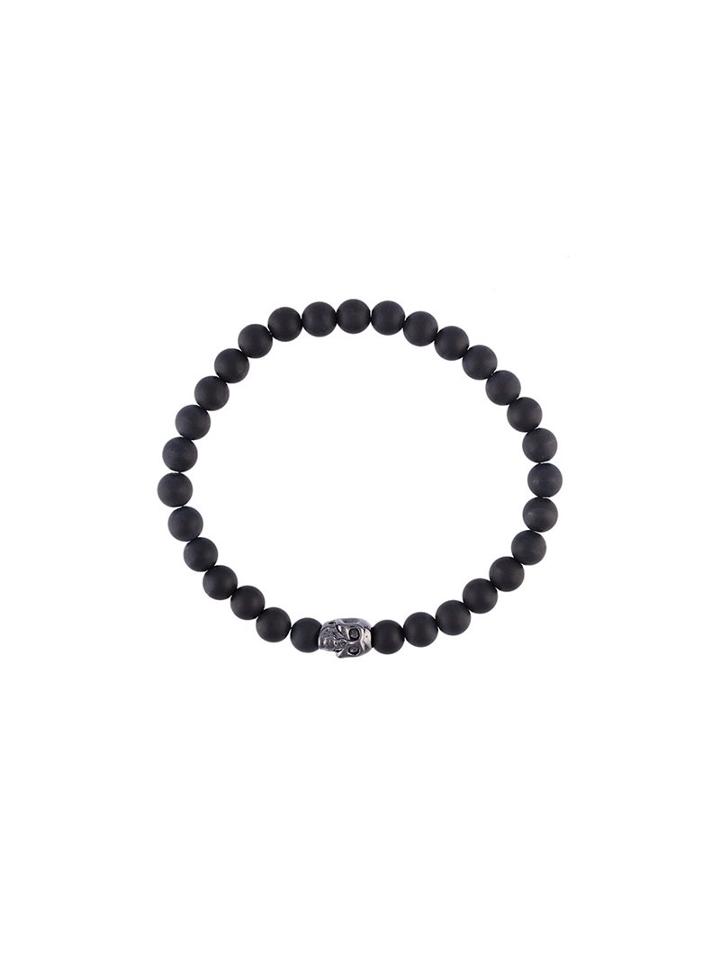 Nialaya Jewelry Beaded Skull Bracelet, Men's, Size: Xl, Black