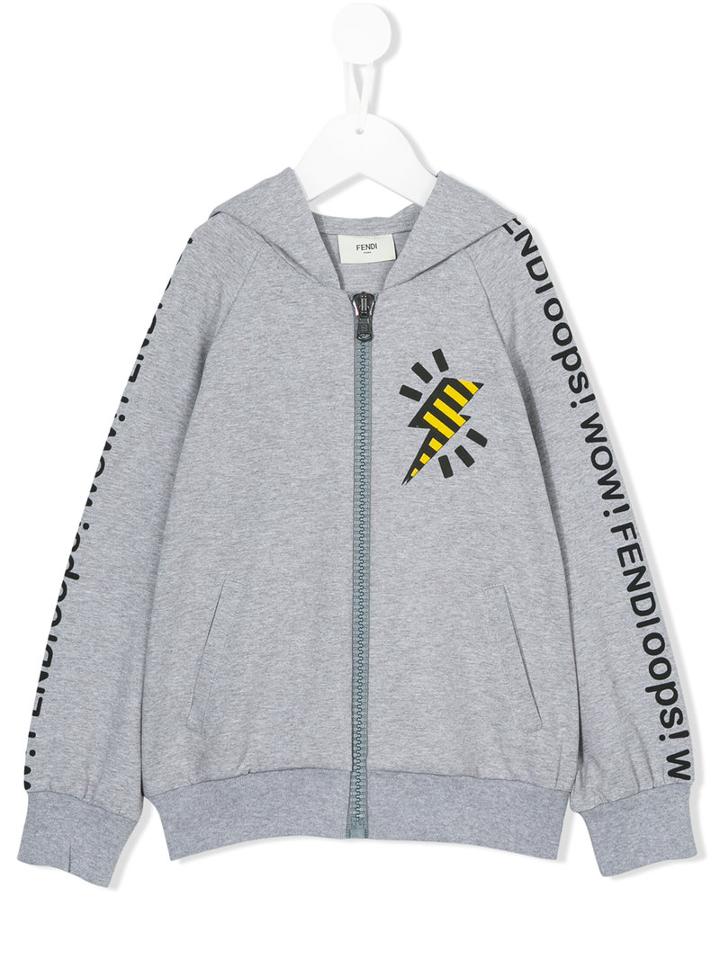 Fendi Kids - Printed Hooded Sweatshirt - Kids - Cotton/spandex/elastane - 10 Yrs, Grey