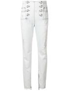 Balmain Shredded Button-front Jeans - Blue