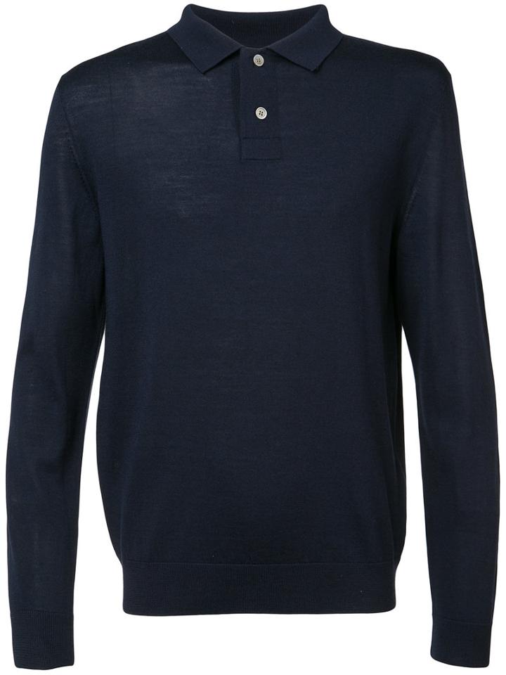 A.p.c. - Button Collar Jumper - Men - Silk/merino - L, Blue, Silk/merino