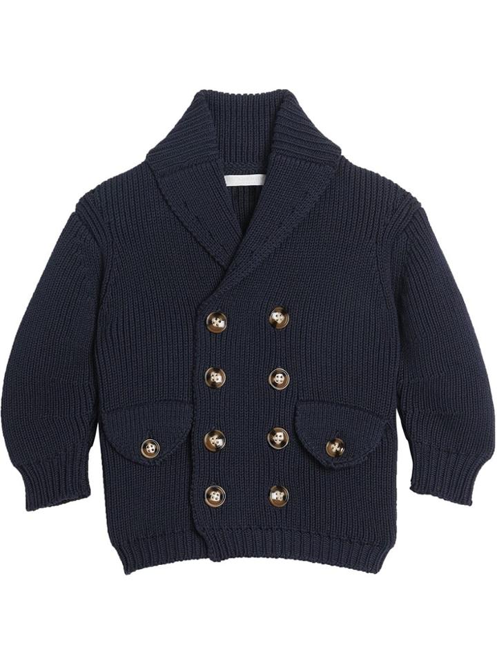 Burberry Kids Cotton Knit Pea Coat Cardigan - Blue