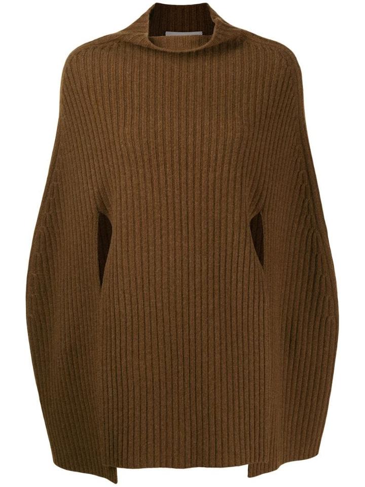 Pringle Of Scotland Ribbed Knit Poncho - Brown