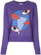 Yazbukey Lips And Eyes Graphic Print Sweatshirt - Pink & Purple