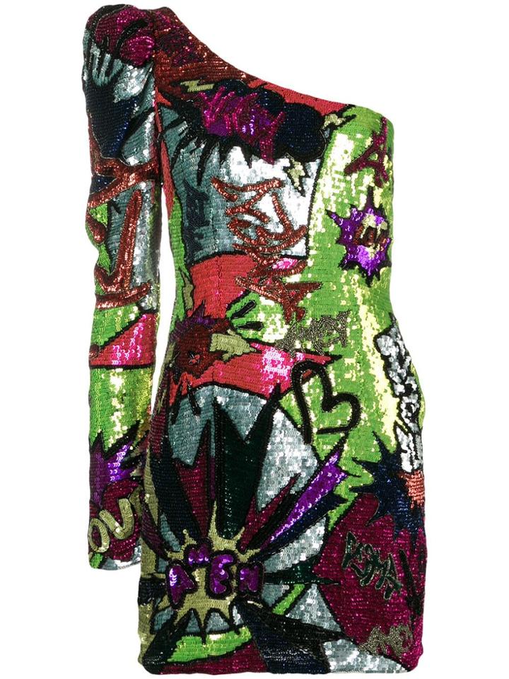Amen Sequin Embellished One Shoulder Dress - Green