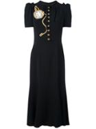 Dolce & Gabbana Embroidered Clock Dress, Women's, Size: 42, Black, Viscose/acetate/spandex/elastane/polyester