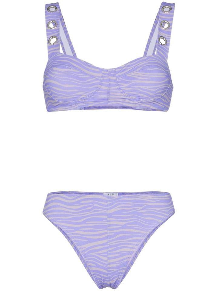 Ack Tiger Print Perforated Detail Bikini Set - Purple