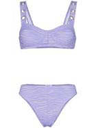 Ack Tiger Print Perforated Detail Bikini Set - Purple