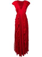 Amen V-neck Ruffled Dress - Red