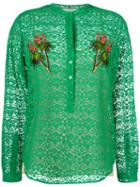 Stella Mccartney Lace Embroidered Tree Shirt, Women's, Size: 38, Green, Silk/cotton/polyester