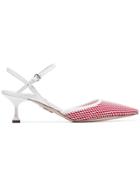 Miu Miu Red And White 55 Mesh And Leather Ankle Strap Pumps