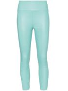 Sprwmn High-waisted Cropped Leather Leggings - Blue