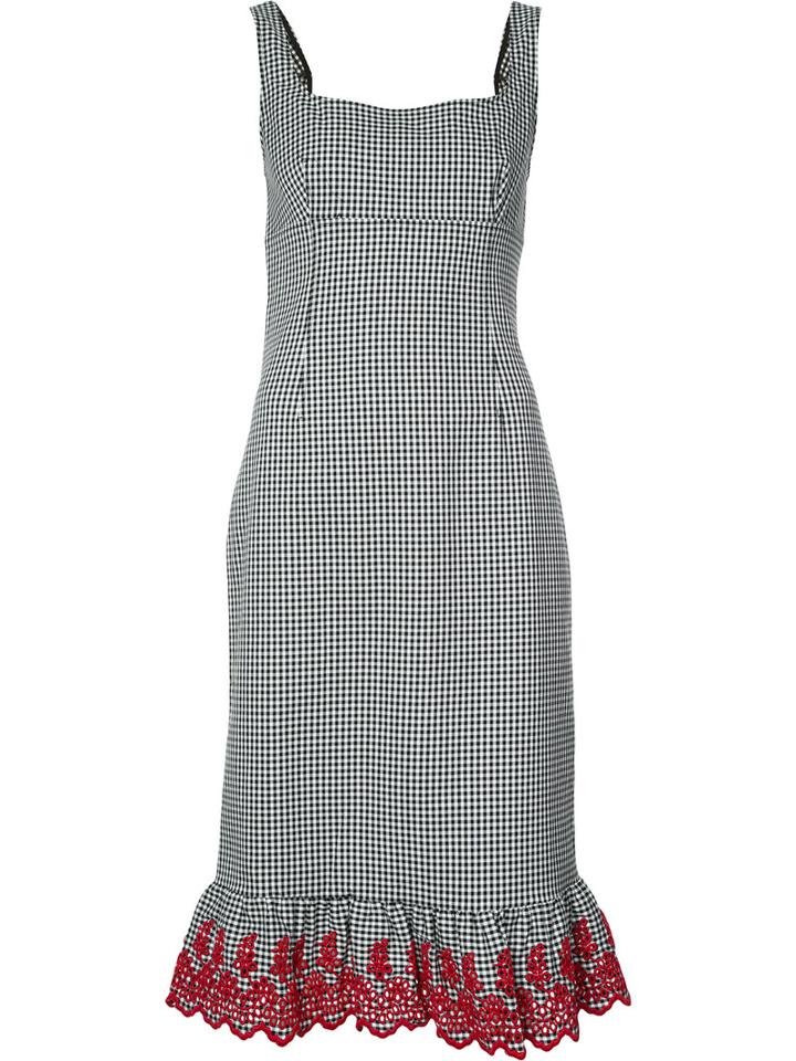 Altuzarra - Embroidered Ruffled Checked Dress - Women - Cotton/spandex/elastane - 36, Black, Cotton/spandex/elastane