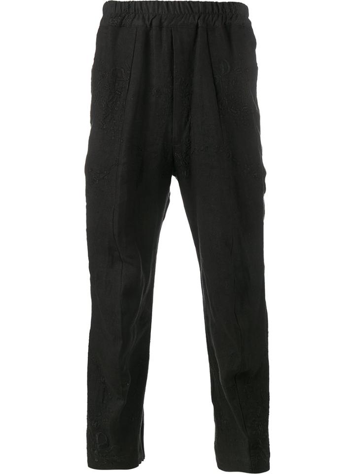 By Walid Ess Embroidered Trousers, Men's, Size: Large, Black, Linen/flax/cotton