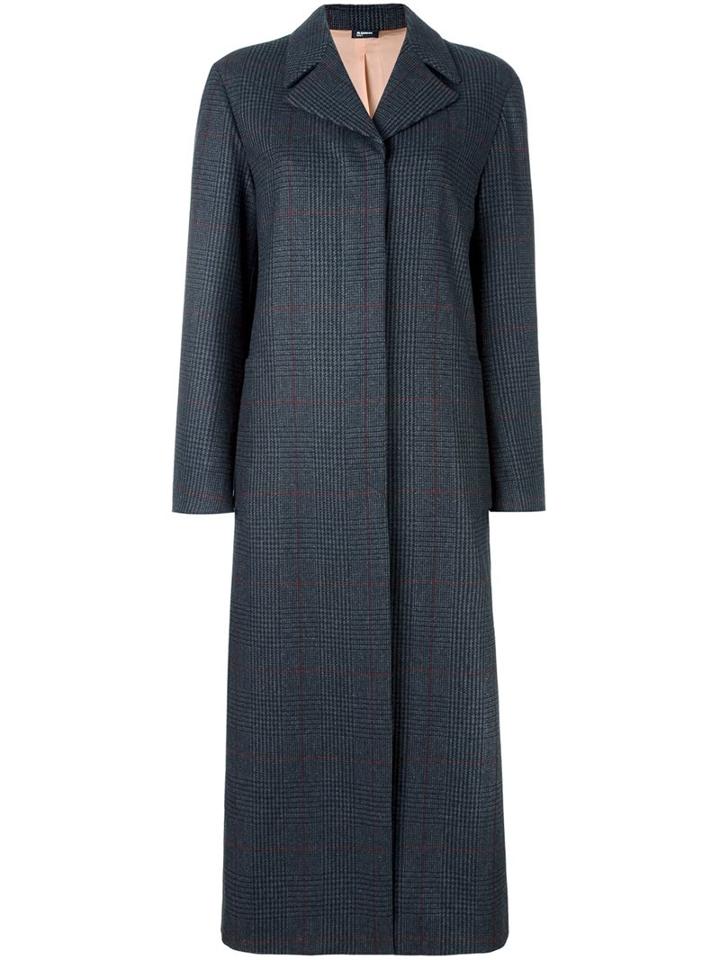 Jil Sander Navy Plaid Coat, Women's, Size: 40, Blue, Polyamide/polyester/acetate/wool