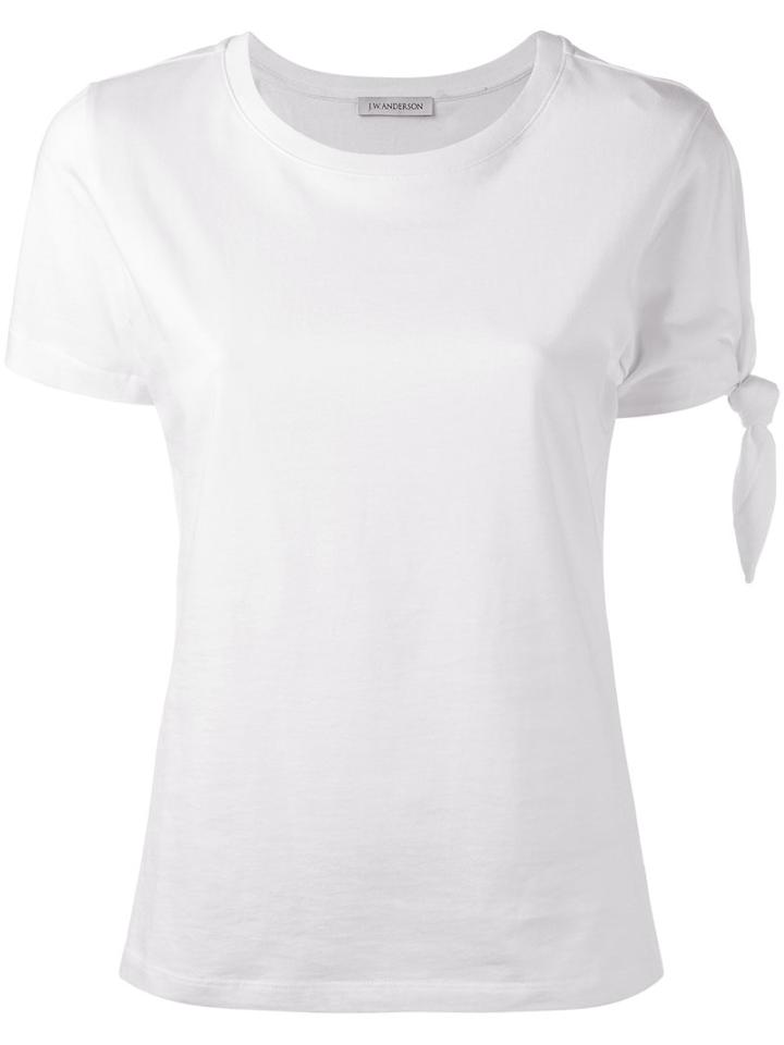 J.w.anderson Tie Knot Detail T-shirt, Women's, Size: Xs, White, Cotton/calf Leather