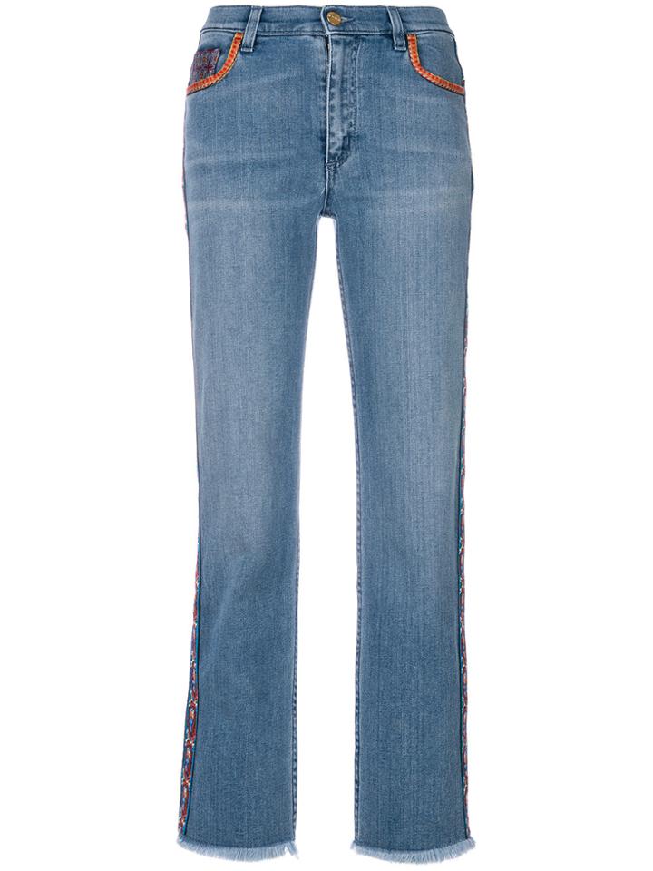 Etro Cropped Paisley Stripe Jeans - Blue