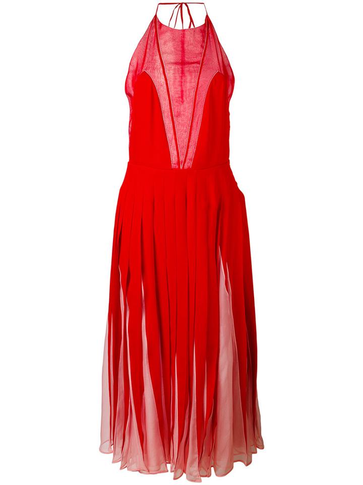 Valentino - Pleated Midi Dress - Women - Silk - 42, Red, Silk