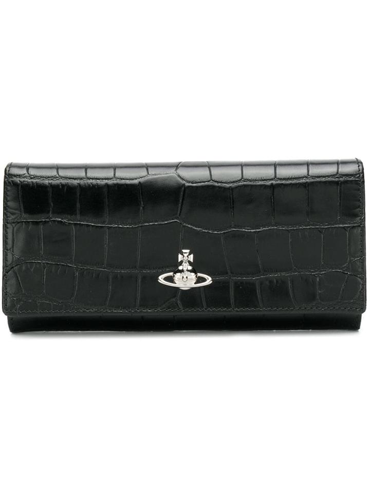 Vivienne Westwood Faux Croc Design Foldover Wallet - Black