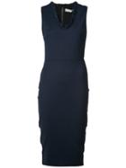 Victoria Beckham Ruffled Collar Dress, Women's, Size: 14, Blue, Polyester/viscose/cotton/spandex/elastane