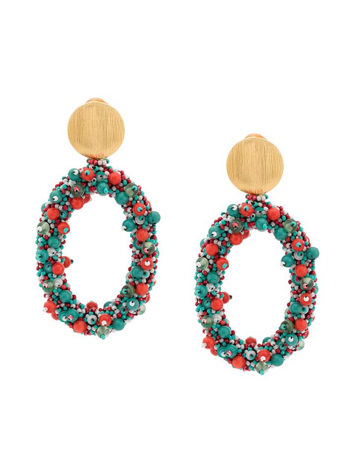 Carolina Herrera Beaded Hoop Earrings - Blue