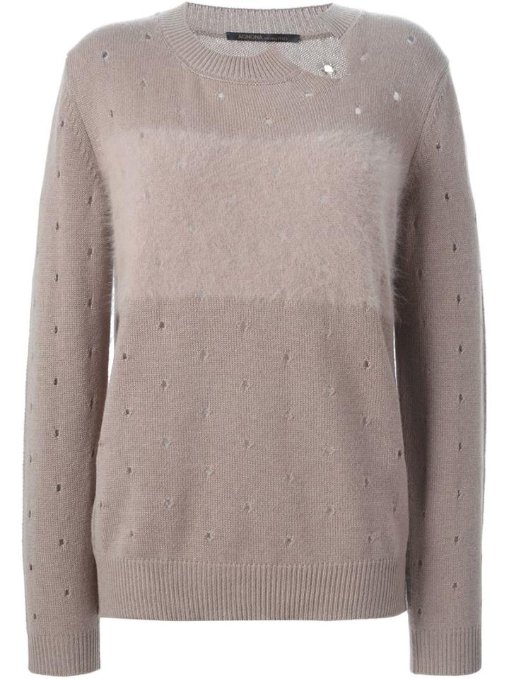 Agnona Hole Pattern Sweater, Women's, Size: 46, Nude/neutrals, Cashmere/angora/polyamide