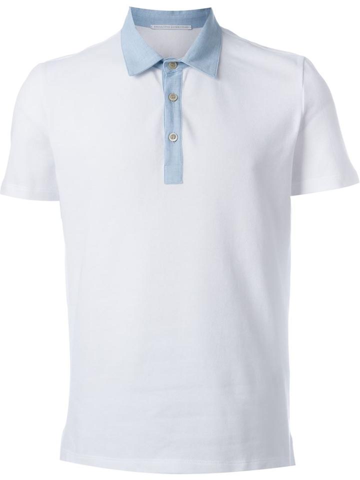 Ermanno Scervino Contrast Collar Polo Shirt, Men's, Size: 52, White, Cotton
