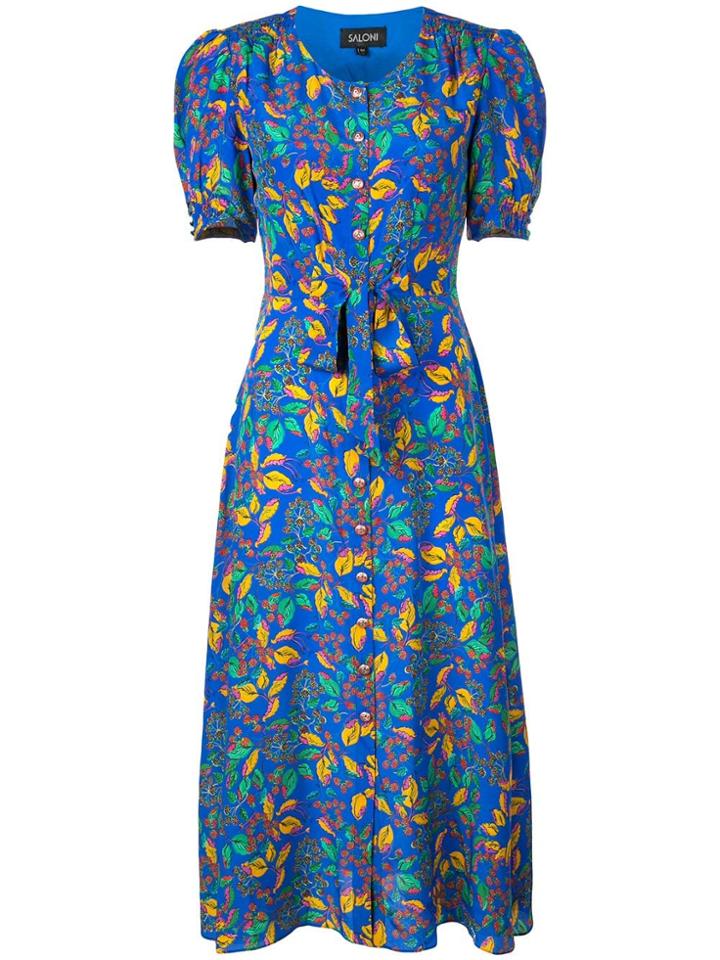 Saloni Floral Printed Tea Dress - Blue