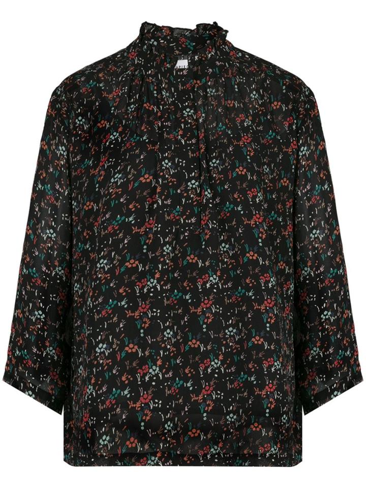 Apiece Apart V-neck Floral Blouse - Black