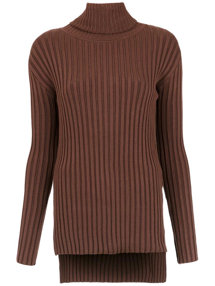 Gloria Coelho High Neck Ribbed Blouse - Brown