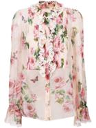 Dolce & Gabbana Rose Print Ruffled Blouse - Pink & Purple