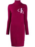 Calvin Klein Logo Ribbed Roll Neck Dress - Pink