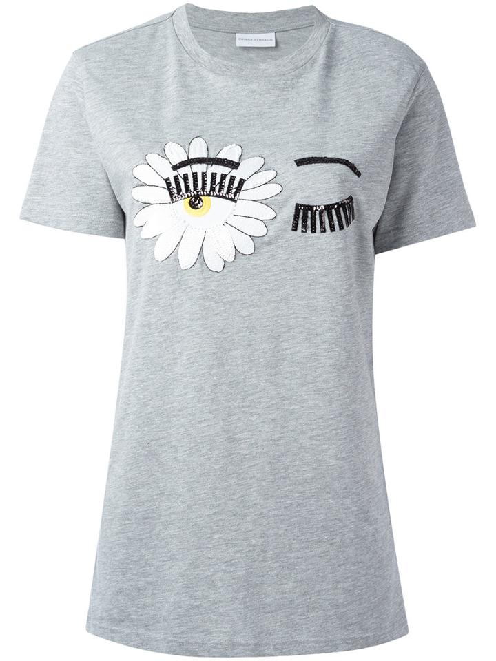 Chiara Ferragni Eye Print T-shirt, Women's, Size: Medium, Grey, Cotton/polyester