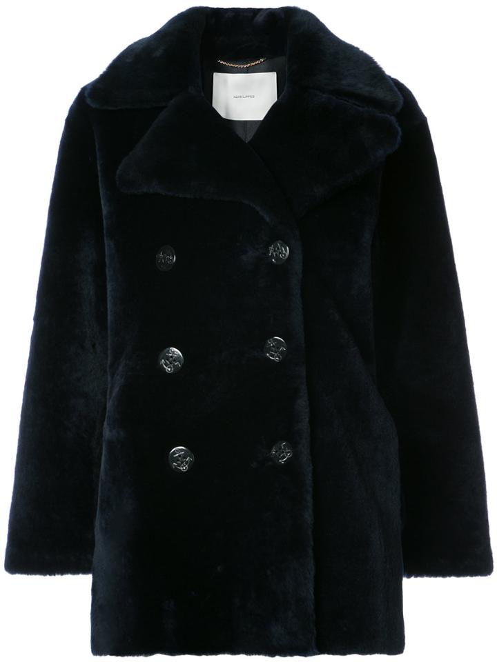Adam Lippes Double Breasted Fur Coat - Blue