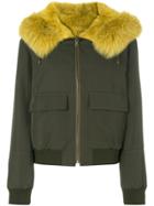 Army Yves Salomon Fur Hood Bomber Jacket - Green