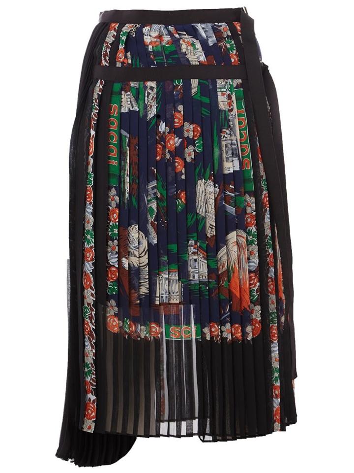 Sacai Souvenir Scarf Print Pleated Skirt