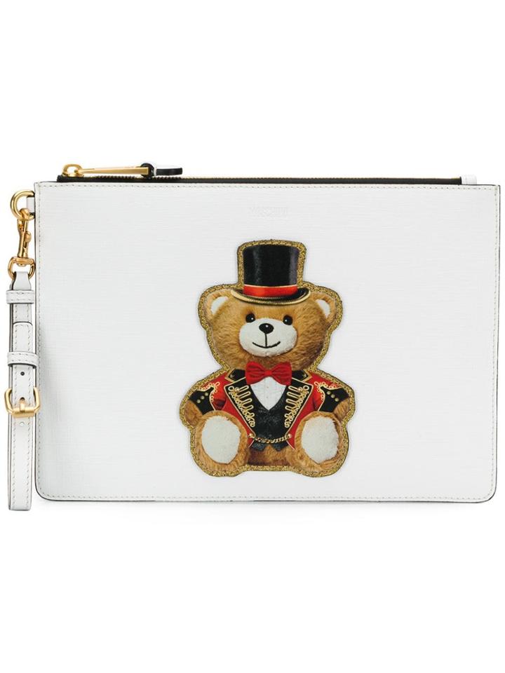 Moschino Appliqué Circus Bear Clutch - White