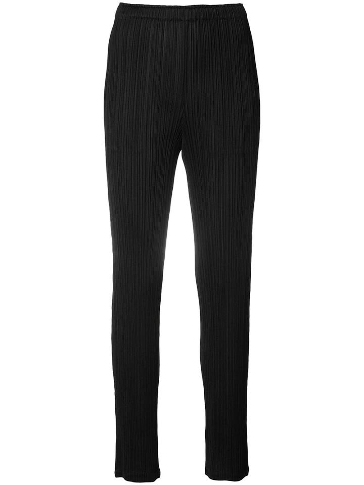 Pleats Please By Issey Miyake Pleated Slim-fit Trousers, Women's, Size: 4, Black, Polyester
