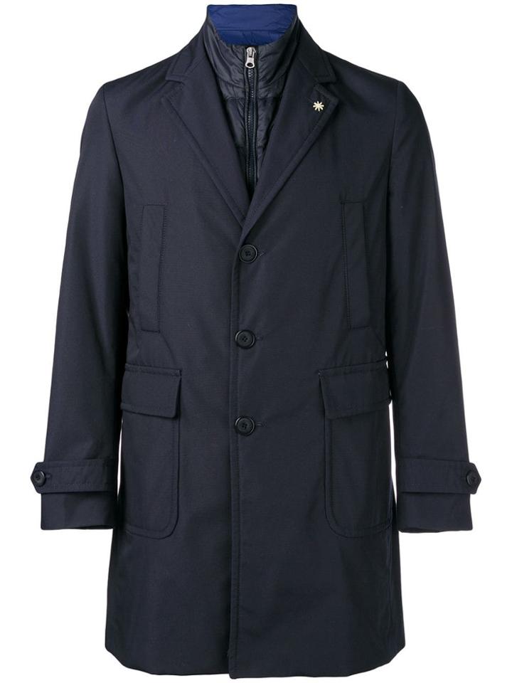 Manuel Ritz Zip Single Breasted Coat - Blue