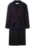 Self-portrait Check Belted Coat - Blue