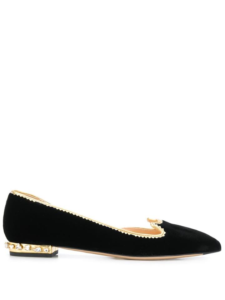 Charlotte Olympia Kitty Velvet D'orsay Flats - Black